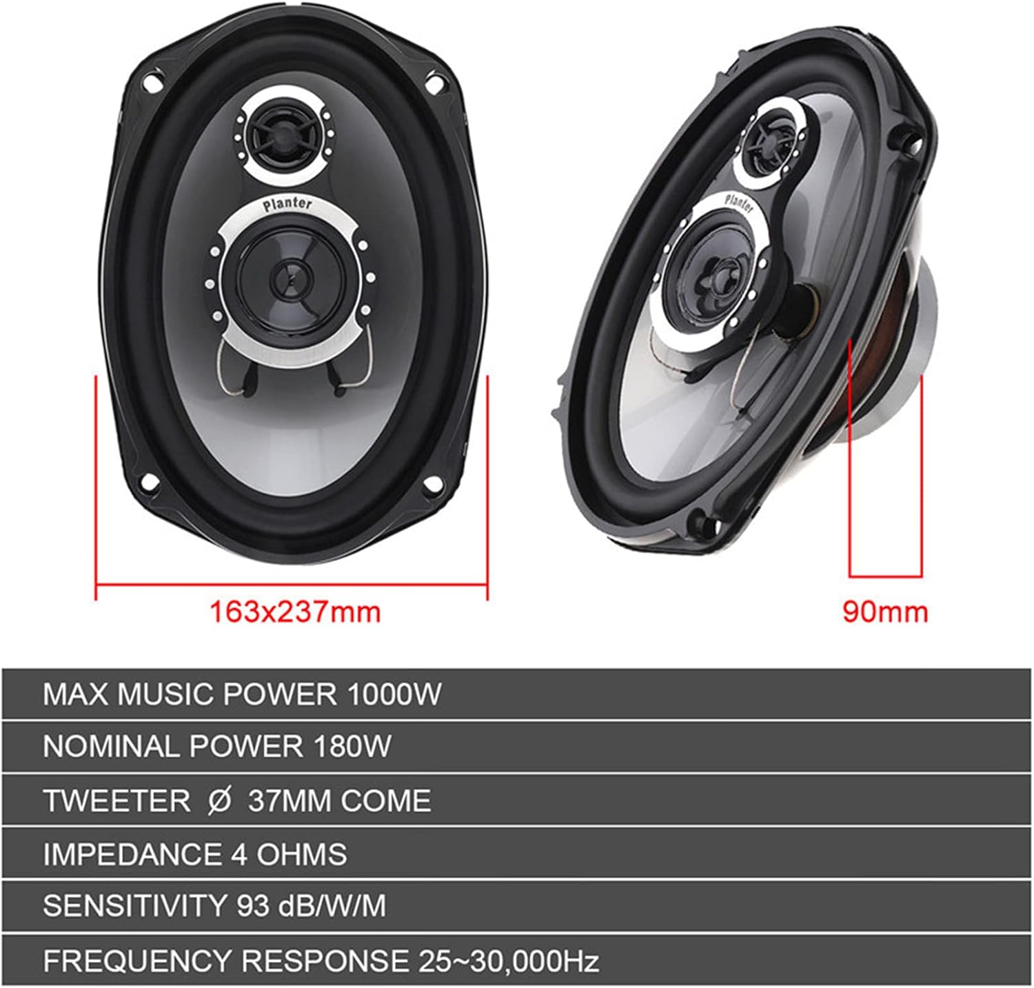 Car Audio coaxial Speakers 6''x 9'' inch,1000 Watt Max 3-Way Speakers (2 Pack) TS-G6941R Pack of 2