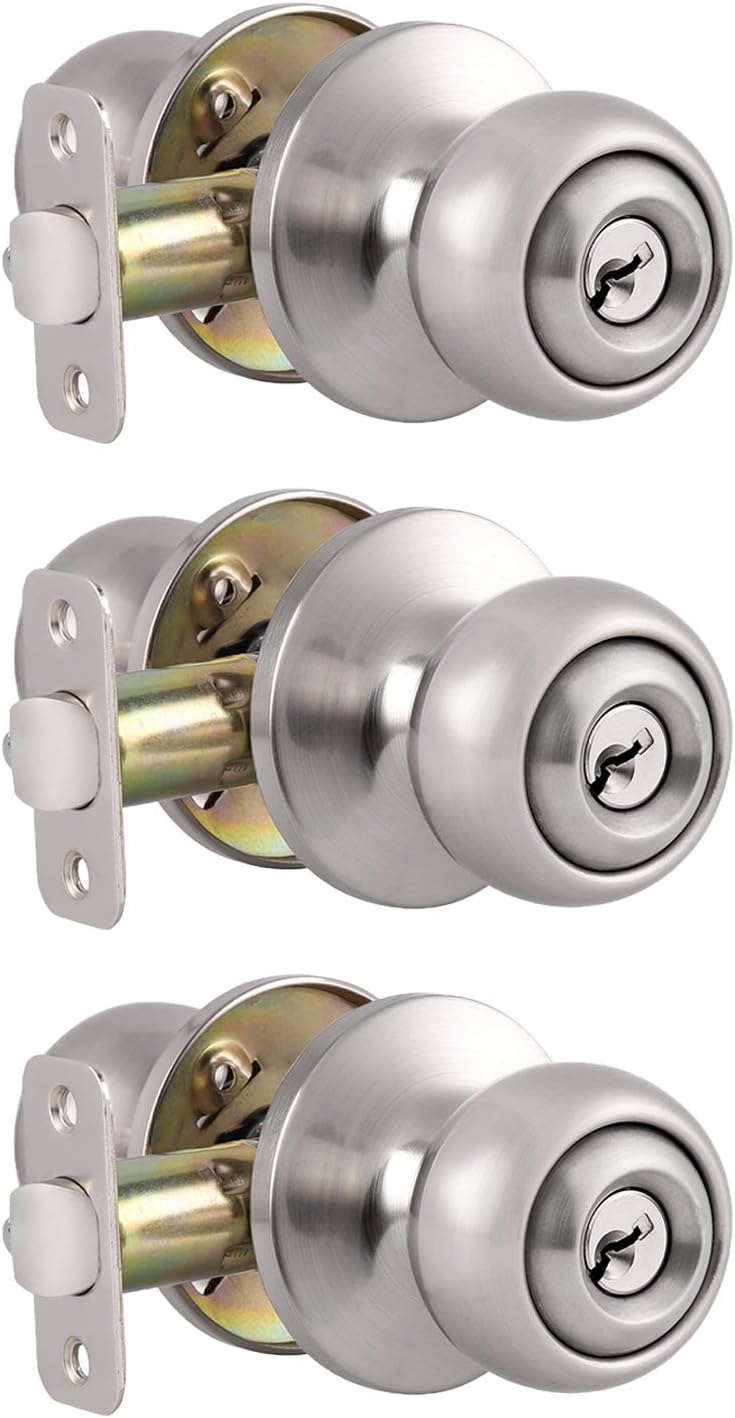 5 Pack Probrico Round Passage Door Knobs Lock Set for Interior Hallway Closet Door Handleset Stainless Steel in Brushed Nickel Finish