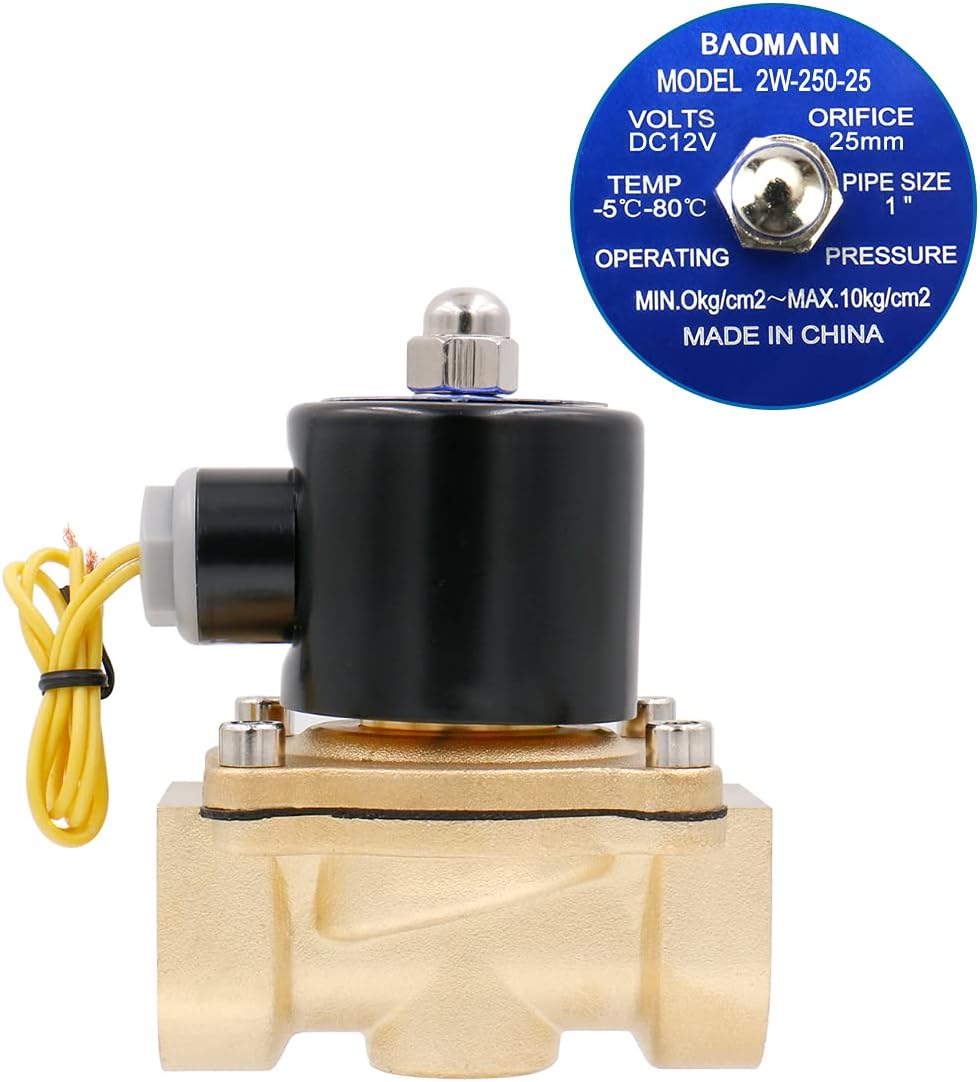 Baomain 1 inch DC 12V Brass Electric Solenoid Valve Water Air Fuels NC Valve 2W-250-25 Pack of 2