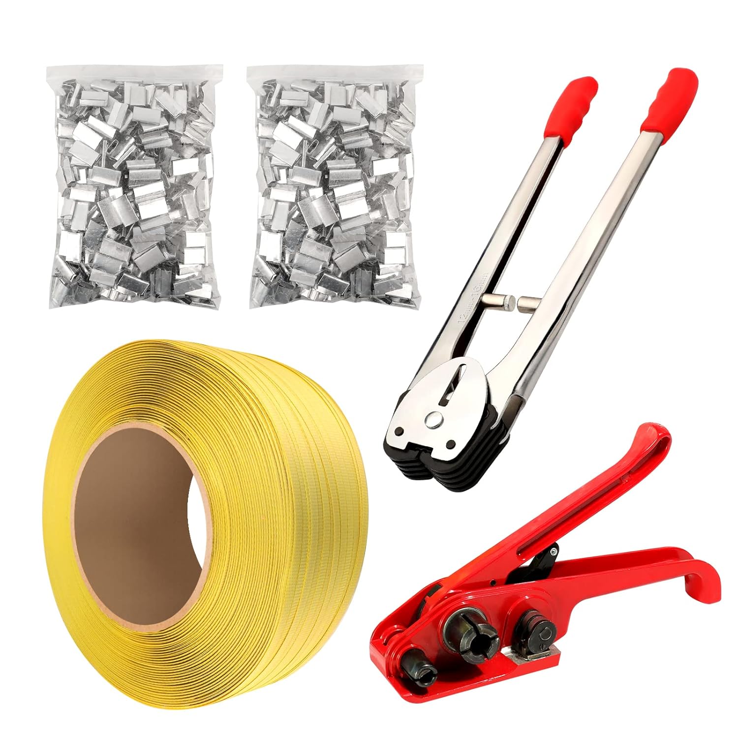 SCIEO Pallet Packing Strapping Kit 4 in 1 Heavy Duty Banding Tool Sealer, 3280' Length x 1/2