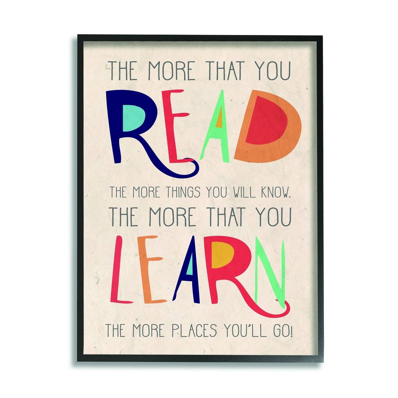 The Kids Room by Stupell Red Orange Blue and Green Read Learn Cartoon Typography Black Framed, 24 x 30, Proudly Made in USA - Wo