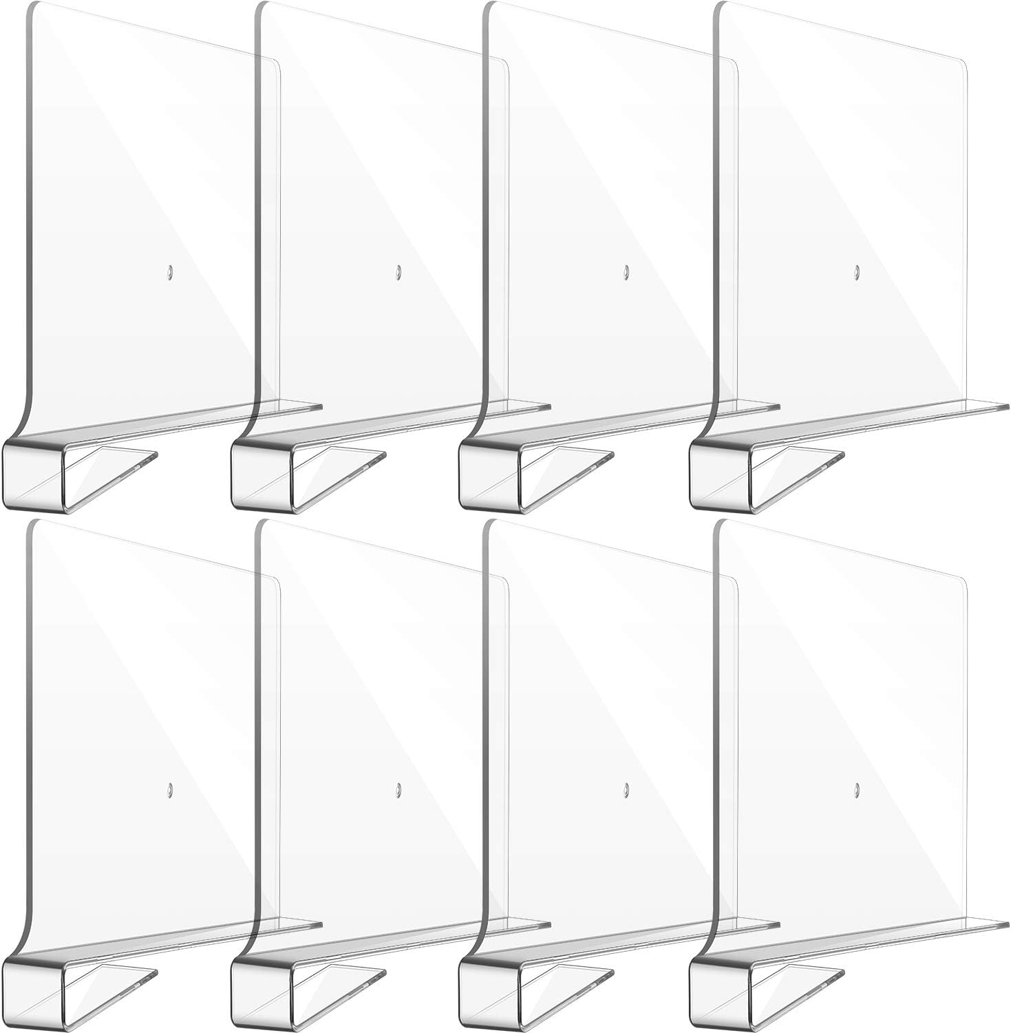 8 Pack Clear Acrylic Shelf Dividers for Closet, Wood Shelf Organizer, Multi-Functional Wood Closet Separator for Storage and Organization in Bedroom, Kitchen and Office, No Installation Tools Required Pack of 2