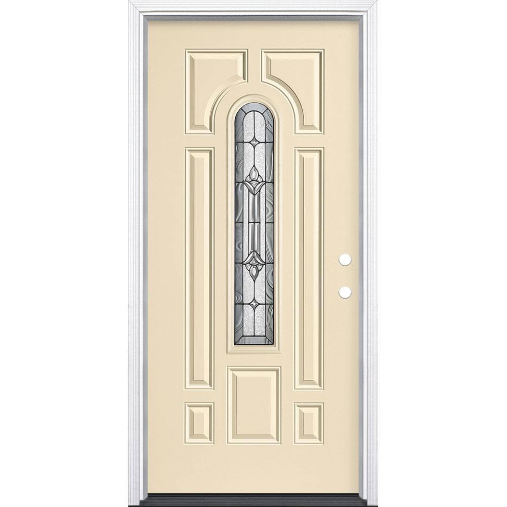 Masonite 36 in. x 80 in. Providence Center Arch Golden Haystack Left Hand Inswing Painted Steel Prehung Front Door with Brickmol