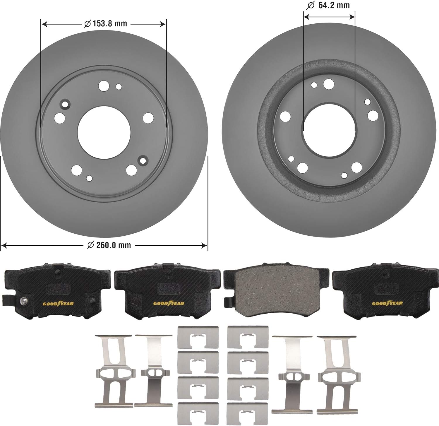 Rear Brake Rotors Ceramic Pads Kit for Acura ILX Honda Civic Goodyear PRK58759R
