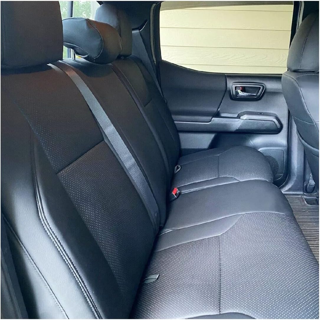 ECOTRIC Waterproof Seat Covers Full Set Compatible with 2016-2022 Toyota Tacoma Double Cab Pick-up Truck Leather