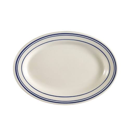 CAC China BLU-13 Blue Line Platter, 11-1/2x22L x 8-1/4x22W x 1-1/4x22H, Oval