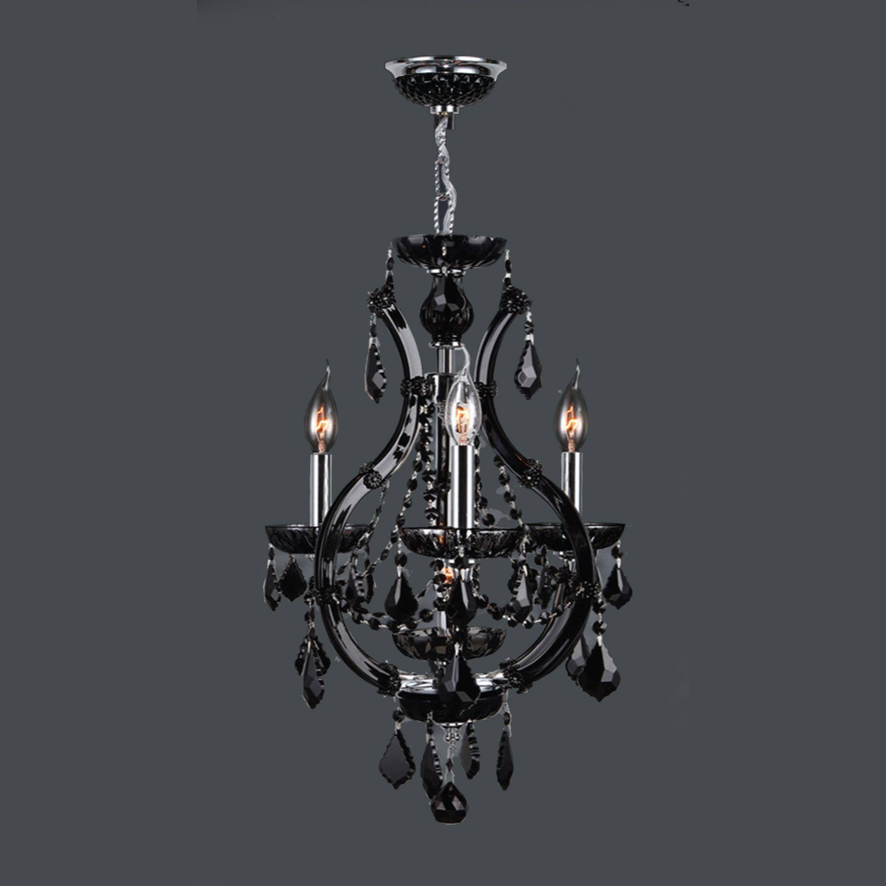 Worldwide Lighting W83114C16-BL Lyre Collection 4 Light Chrome Finish with Black Crystal Chandelier