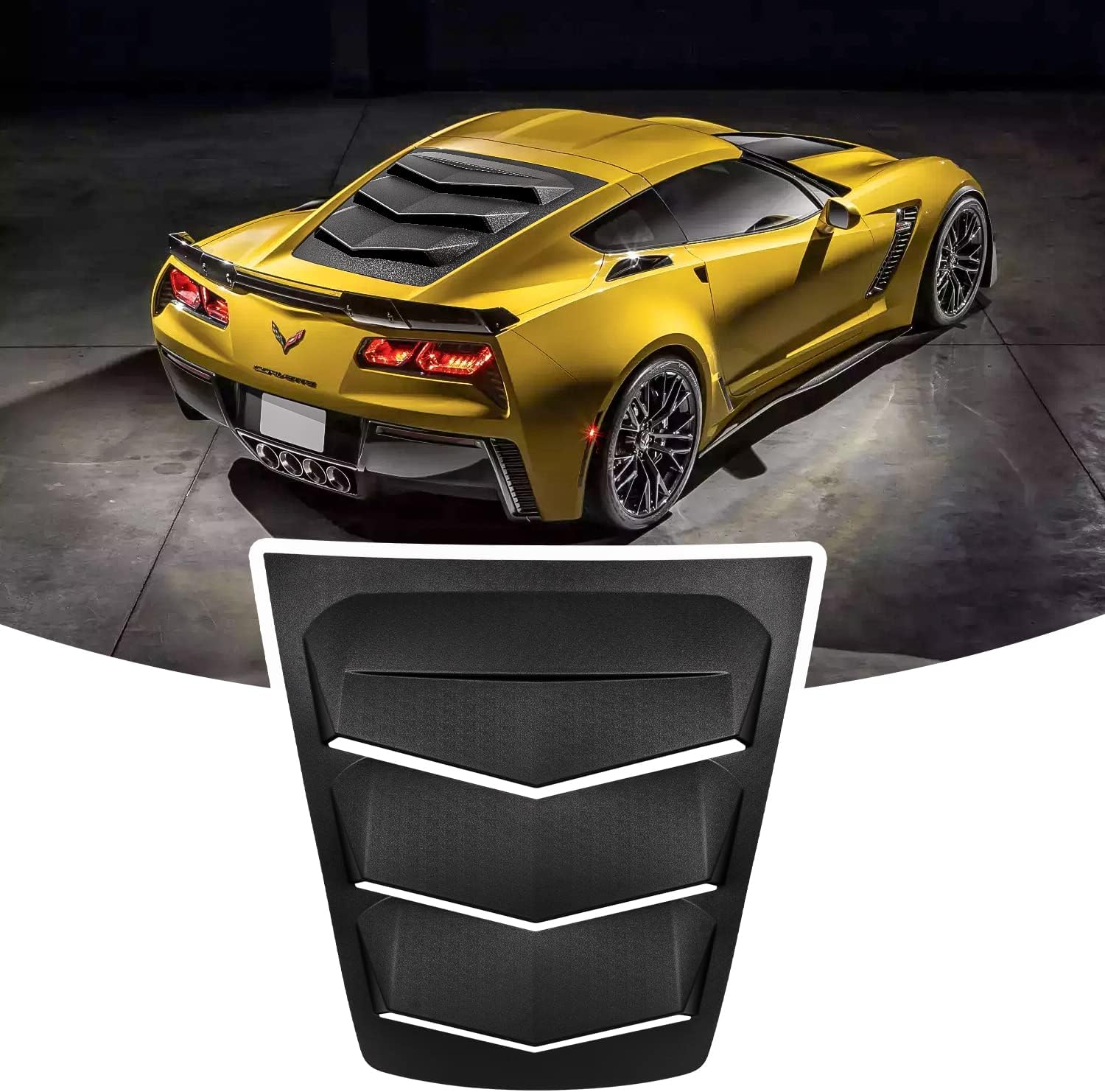Matte Black Rear Window Louver Windshield Sunshade Cover ABS Trim for 2014 2015 2016 2017 2018 2019 Corvette C7 Stingray Grand Sport Z51 Z06 ZR1 in GT Lambo Style