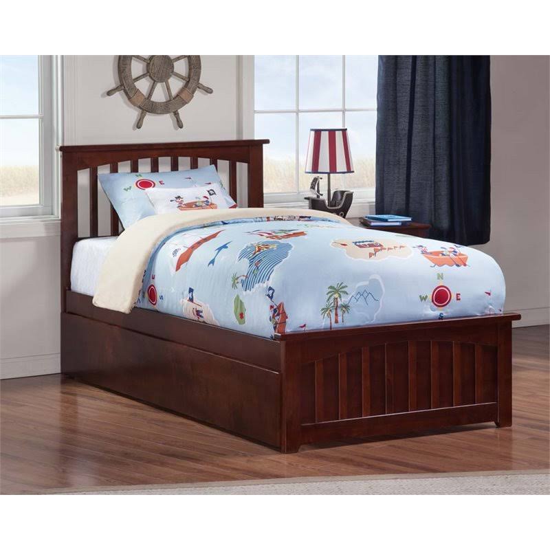 Leo u0026 Lacey Urban Twin Trundle Platform Bed in Walnut, Brown