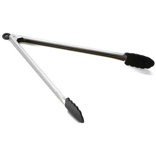 Tablecraft Locking Tong, Stainless Steel, Silicone Tip, 16 inch,Pack of 12, Silver