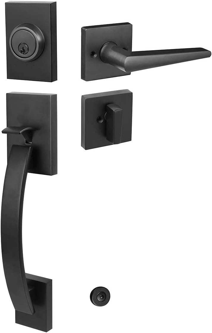 Matt Black Handleset for Front Door, Side Door and Back Door (Keyed Entry Handle and Dummy Hanlset Set),MDHST2017DB-SET