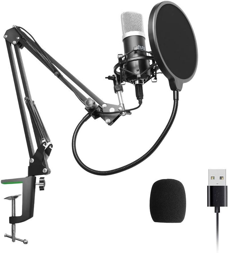 USB Podcast Condenser Microphone 192kHZ/24bit, UHURU Professional PC Streaming Cardioid Microphone Kit with Boom Arm, Shock Mount, Pop Filter and Windscreen, for Broadcasting, Recording, YouTube Pack of 2