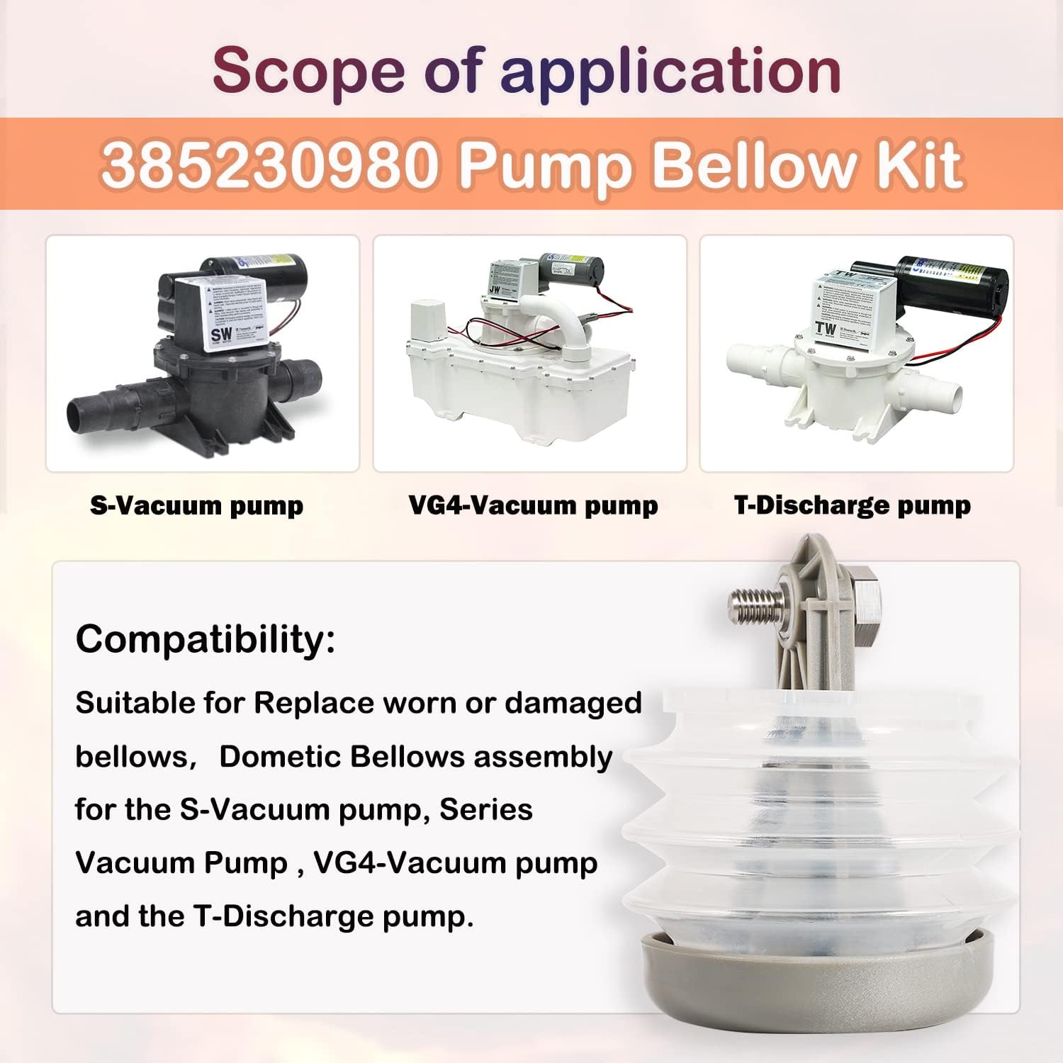 385230980 Pump Bellow Kit，Fits J and S Series vacuum pumps and T Series discharge pumps