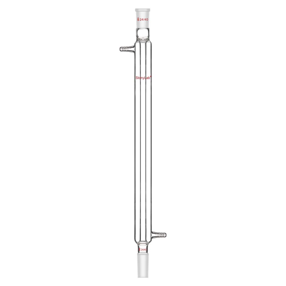 StonyLab Borosilicate Glass Liebig Condenser with 24/40 Joint 400mm Jacket Length Lab Glass Condenser