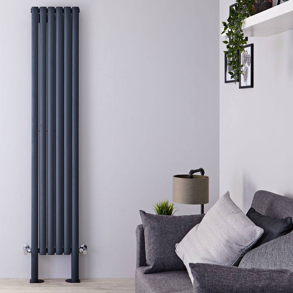 Hudson Reed NAHB0267 Revive Double Vertical Designer Radiator with Feet Anthracite 78 3/4 x 14