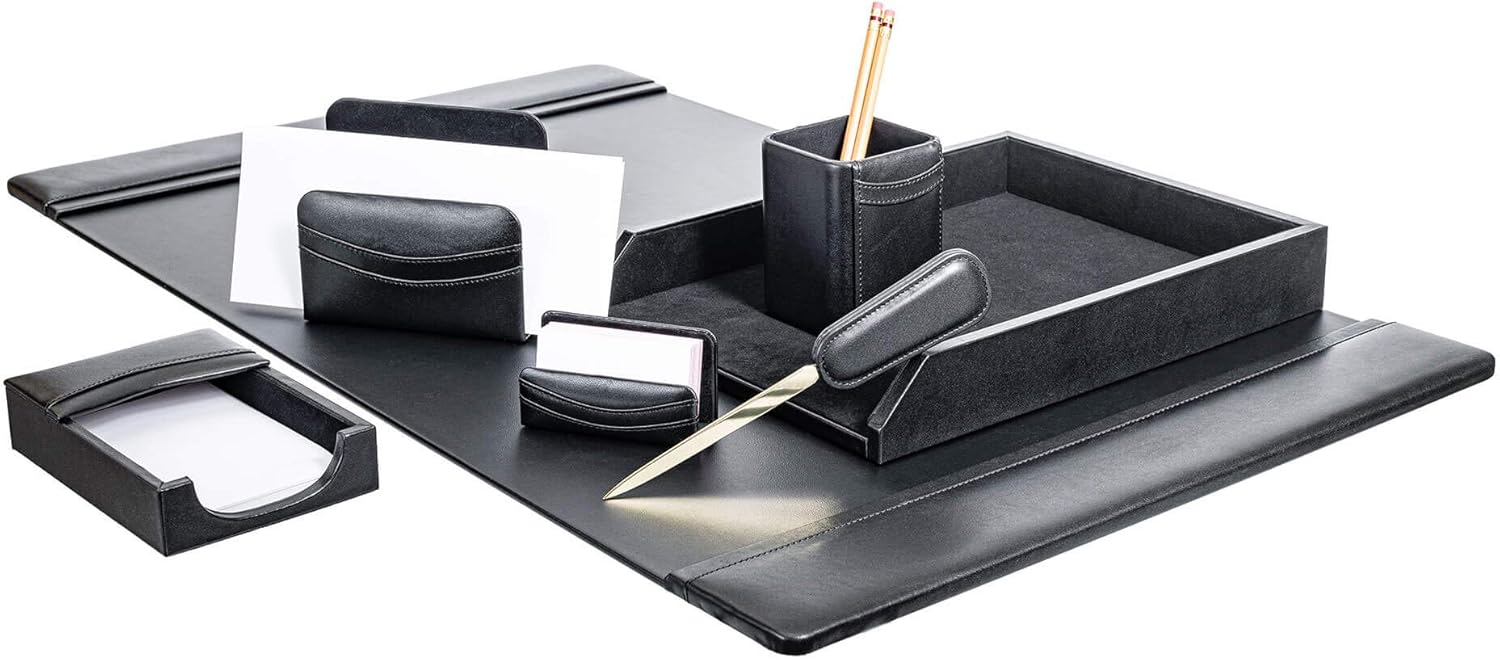 Dacasso Leather Desk Set, 7-Piece, Black (D1004)