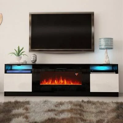 Delaine TV Stand for TVs Up to 90x22 with Electric Fireplace Included Orren Ellis Color: Black/White