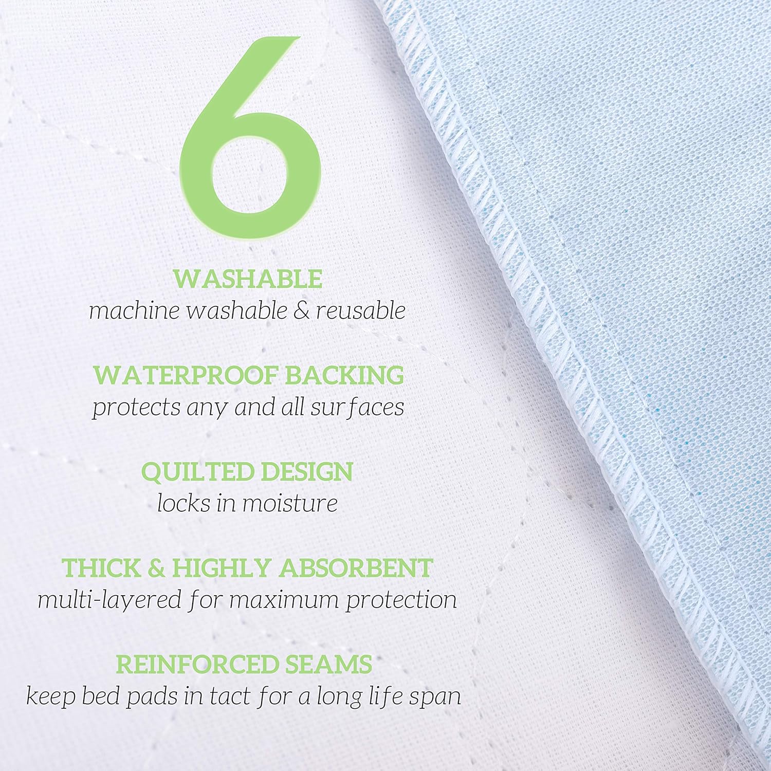 GREEN LIFESTYLE Washable Underpads, Pack - of 6 Large Bed Pads, 30