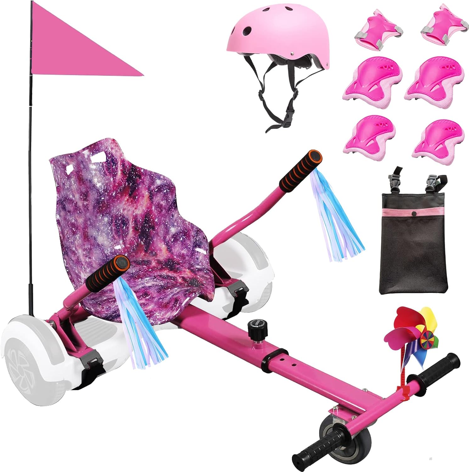 DisplayForever Hoverboard Kart Seat Attachment for All Ages | Hoverboard Accessories Compatible with 6.5'' 8'' 8.5'' 10'' Two Wheel Self Balancing Scooter | Adjustable Frame Length | Pink