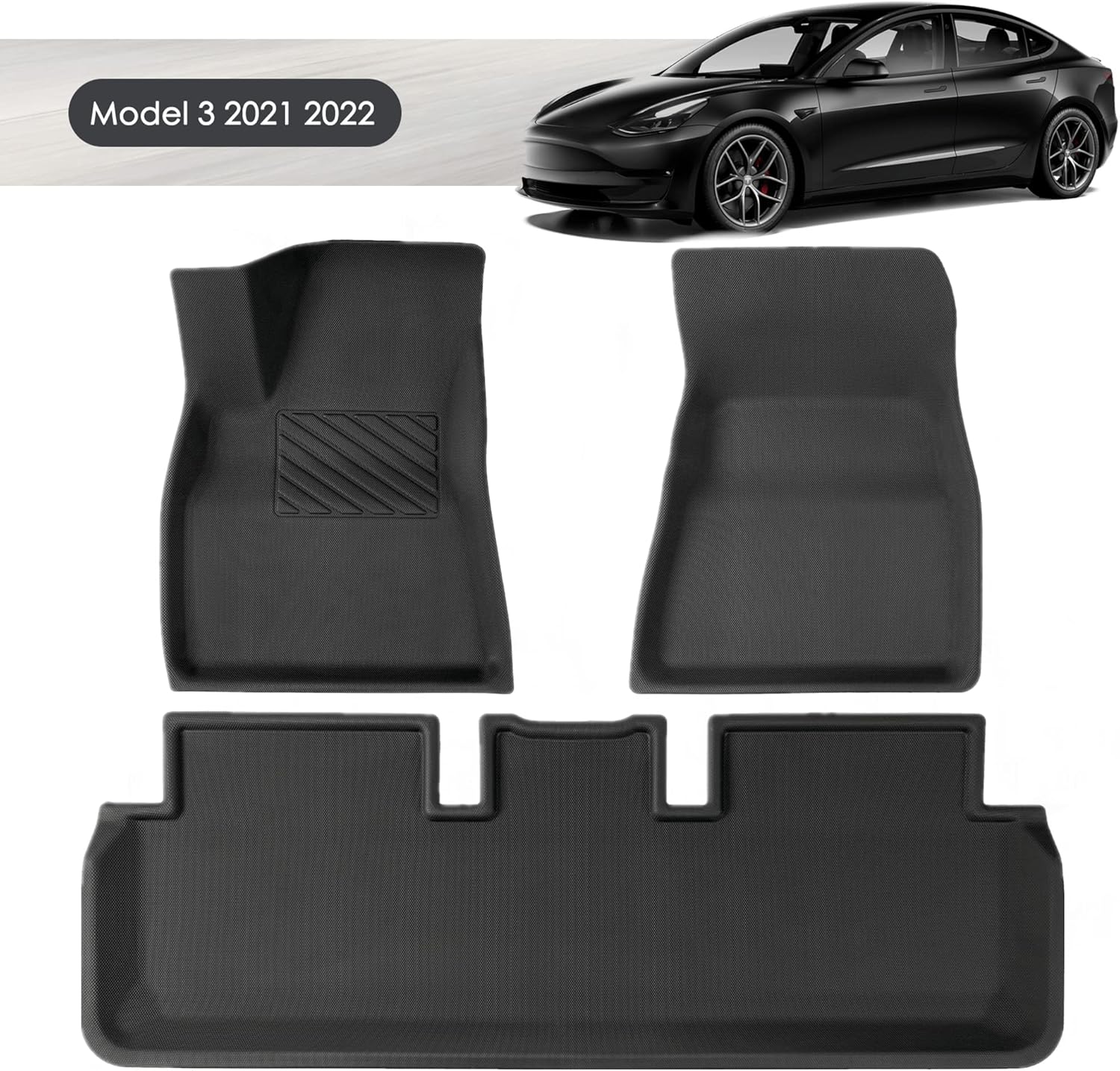 Ameliade Upgraded All Weather Floor Mats Compatible with Tesla Model 3 2021 2022 - Custom Fit Car 3D Floor Liners Interior Accessories Without Logo- Waterproof and Easy to Clean (Interior Floor Mats)