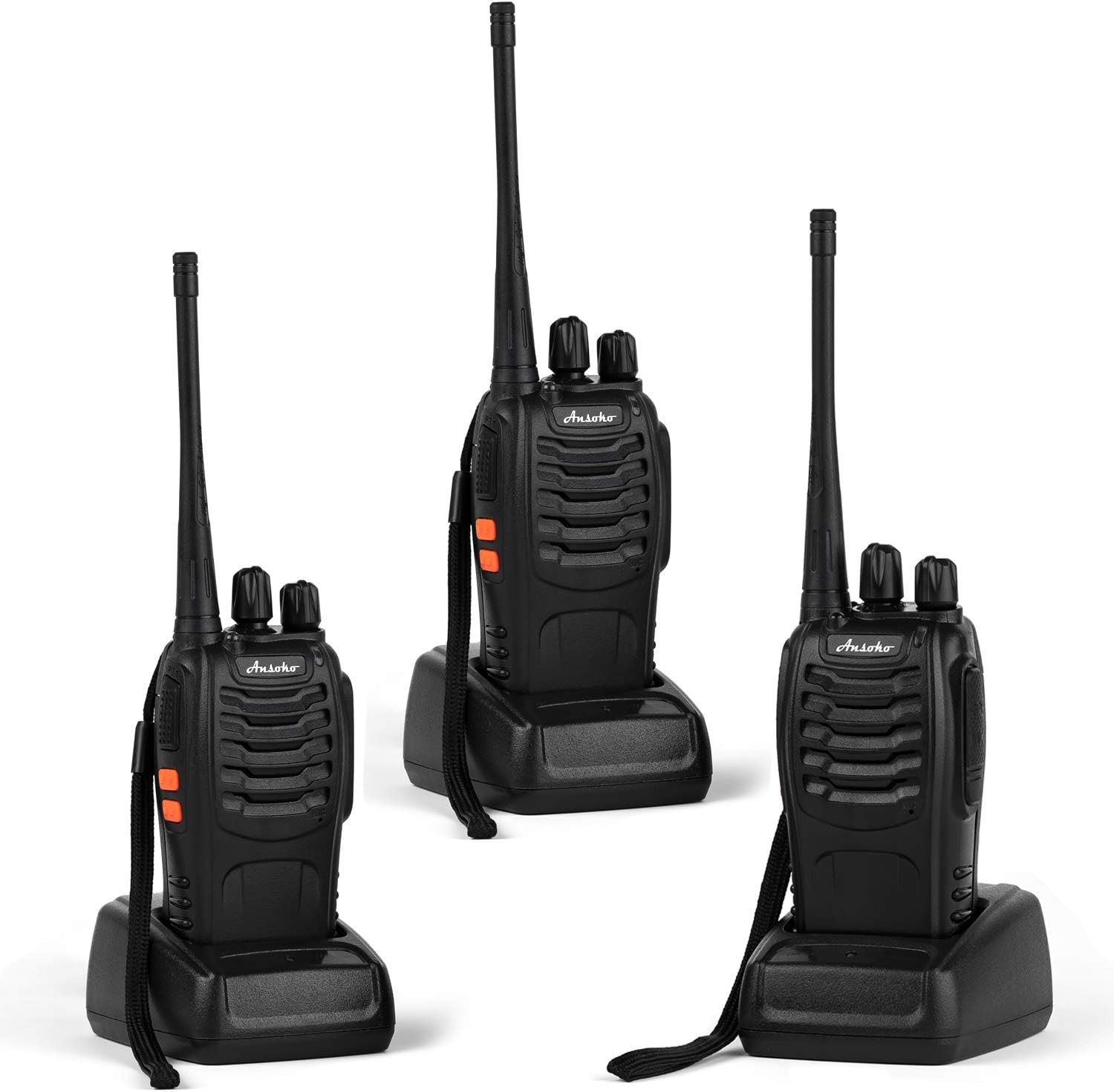 Ansoko Walkie Talkies Rechargeable Long Range Two Way Radios 16-Channel with Earpiece Battery n Charger (3 Pack)