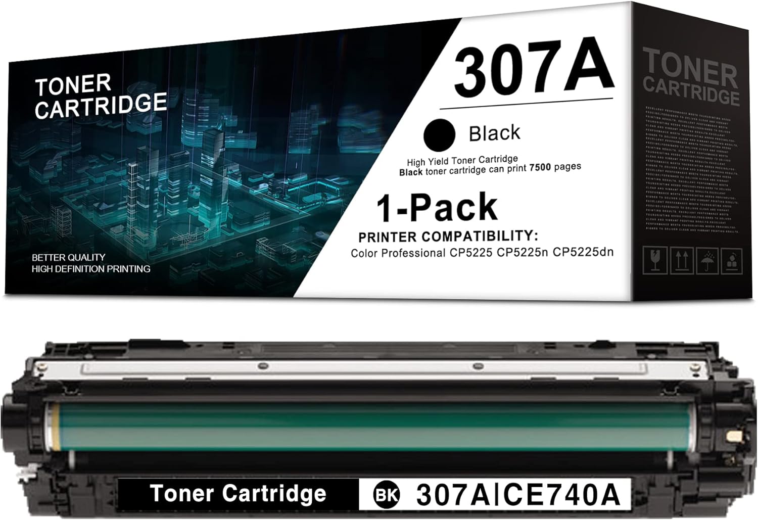 1 Pack Black 307A | CE740A Remanufactured Toner Cartridge Replacement for HP Color Professional CP5225 CP5225n CP5225dn Printer -by Leadyink