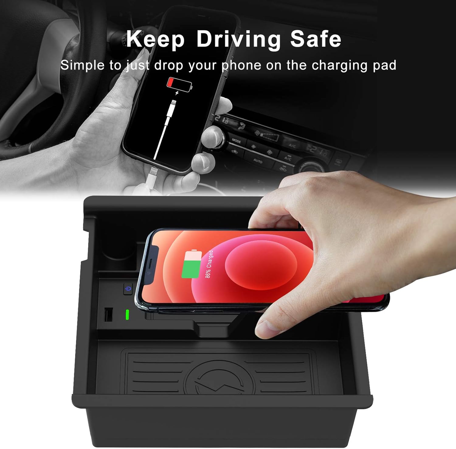 CarQiWireless 2021 Upgrades Wireless Charger/Center Console Organizer Tray for Toyota Tacoma 2016-2021, Wireless Phone Charging Pad for Toyota Tacoma Offroad TRD PRO Trail Truck Accessories Pack of 2