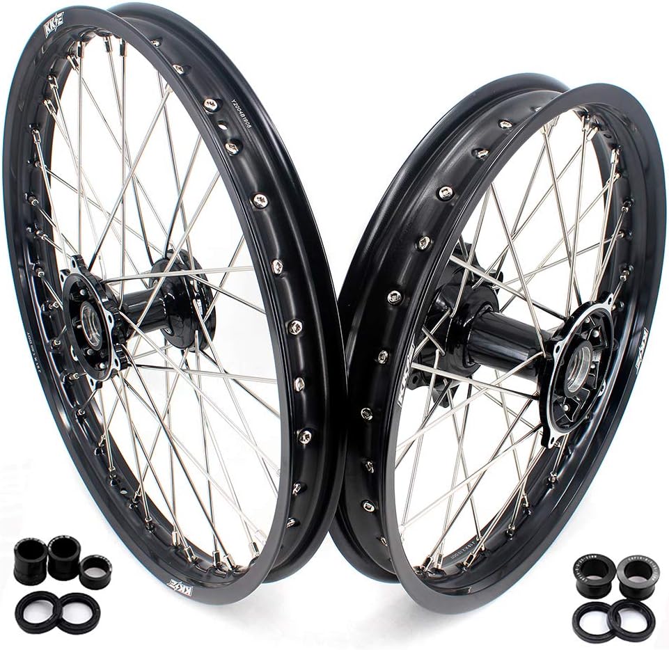 KKE 21/19 Mx Casting Dirtbike Wheels, Rims Compatible with HONDA CRF250R 2004-2013 CRF450R 2002-2012 CR125R CR250R 2002-2013 Black Hub