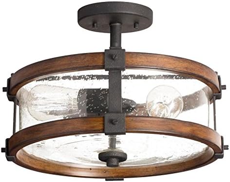 Kichler 38171 Distressed Semi Flush Mount Light, 3, Black Metal and Wood