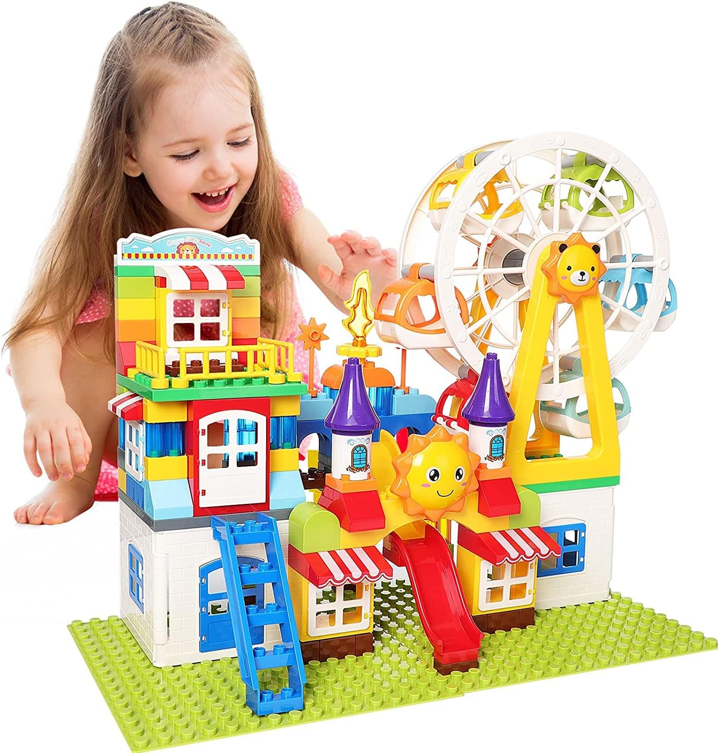 Large Building Blocks Set for Toddlers STEM Building Toys for Toddler Age 2 3 4 5 6 (Amusement Park) Pack of 2