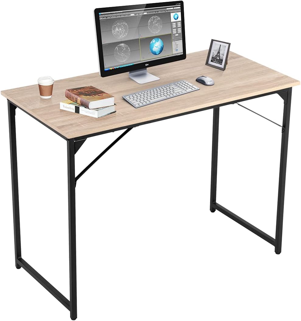 Computer Desk 39.4 inches Writing Study Desk Office Desk Space Saving Easy to Assemble for Home Office Writing Computer Black Metal Frame Rustic Brown