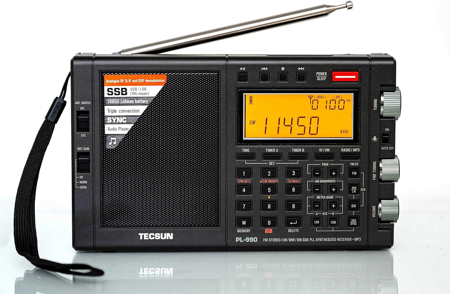 Tecsun PL990 Digital Worldband AM/FM Shortwave Longwave Radio with Single Side Band Reception & MP3 Player, Matte Black