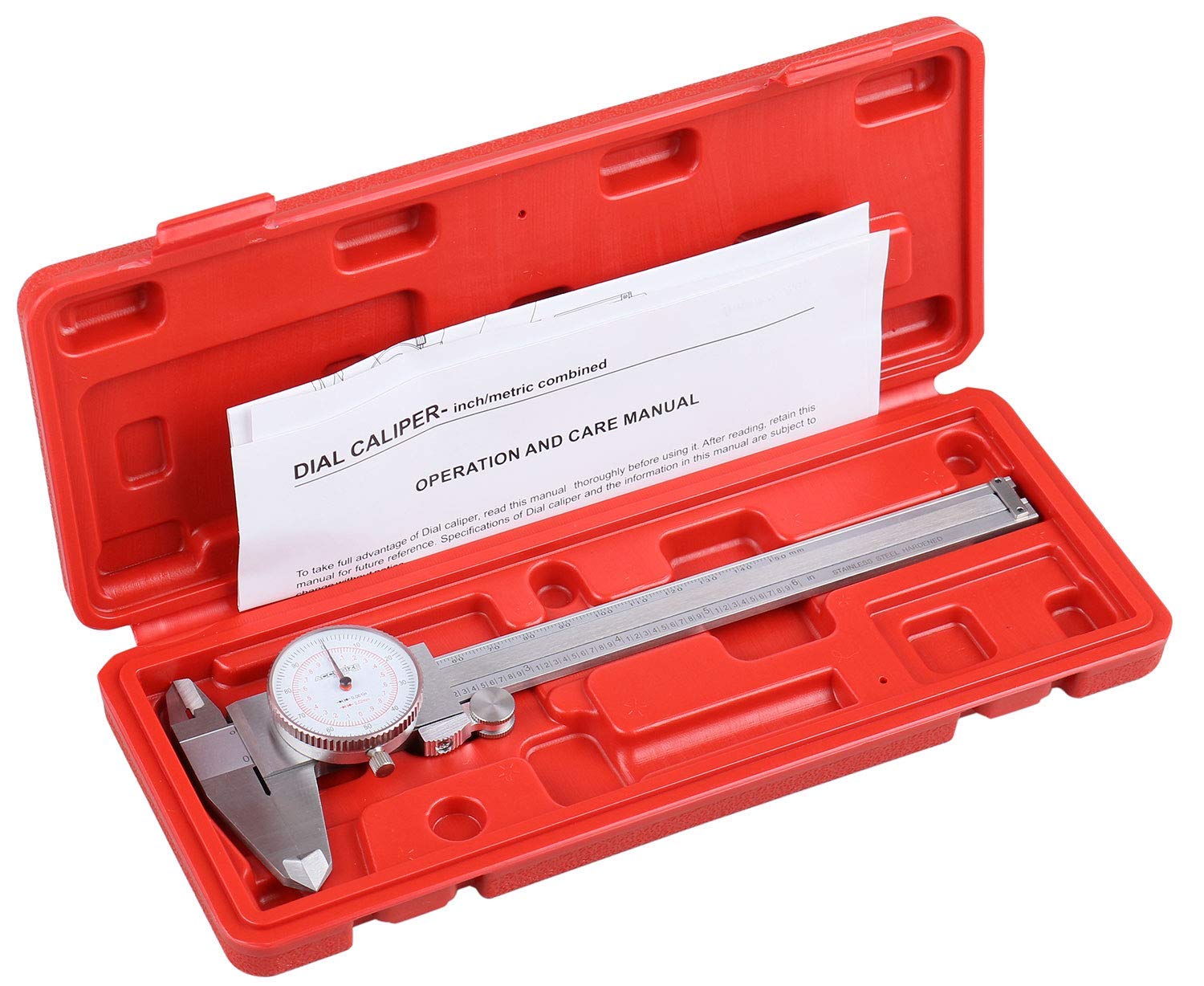 Accusize Industrial Tools 8''/200 mm by 0.001''/0.02 mm Dual Needle Precision Dial Caliper Stainless Steel in Fitted Case, Imperial/Metric, P920-S238 Pack of 2