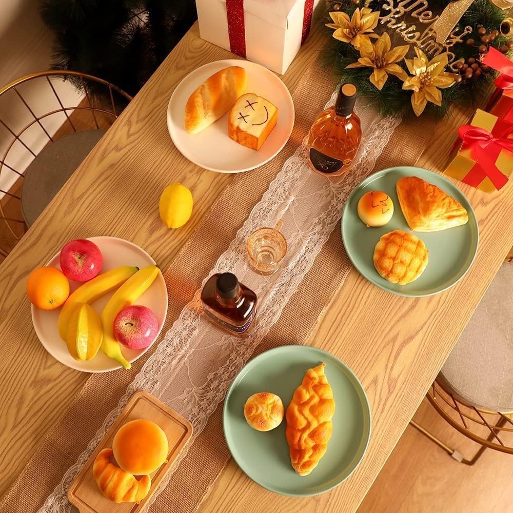 Burlap Table Runner Burlap Lace Table Runner for Weddings 12X108 Hessian Rustic Jute Country Thanksgiving Christmas Baby Party Decoration Table Decor (10 Set)