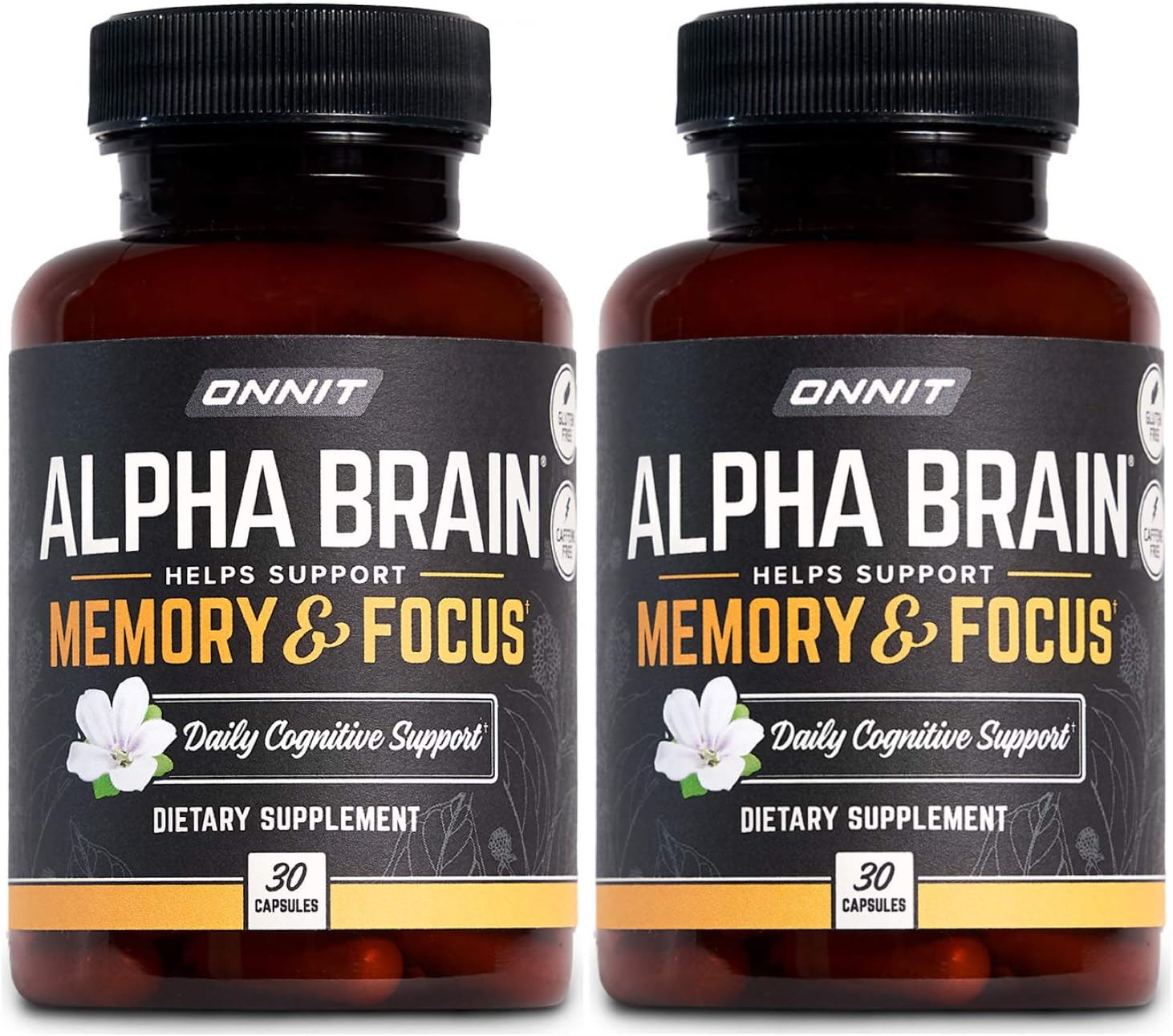 ONNIT Alpha Brain (60ct) - Over 1 Million Bottles Sold - Premium Nootropic Brain Supplement - Focus, Concentration & Memory - Alpha GPC, L Theanine & Bacopa Monnieri Pack of 2