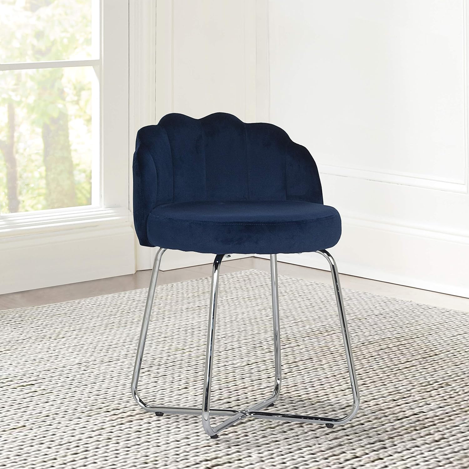 Hillsdale Catalina Scallop Back Metal Vanity Stool, Dark Blue