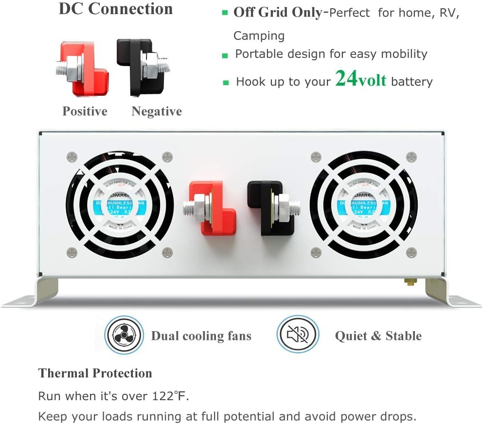 WZRELB 5000W Pure Sine Wave Power Inverter 24V DC to 120V AC Converter Off Grid Generator Home Power Supply