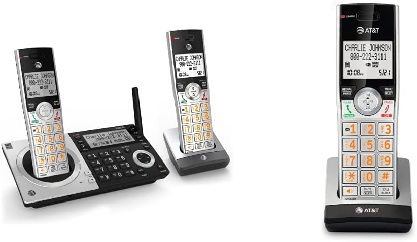 AT&T CL83207 DECT 6.0 Expandable Cordless Phone with Smart Call Blocker, Silver/Black with 2 Handsets Pack of 2