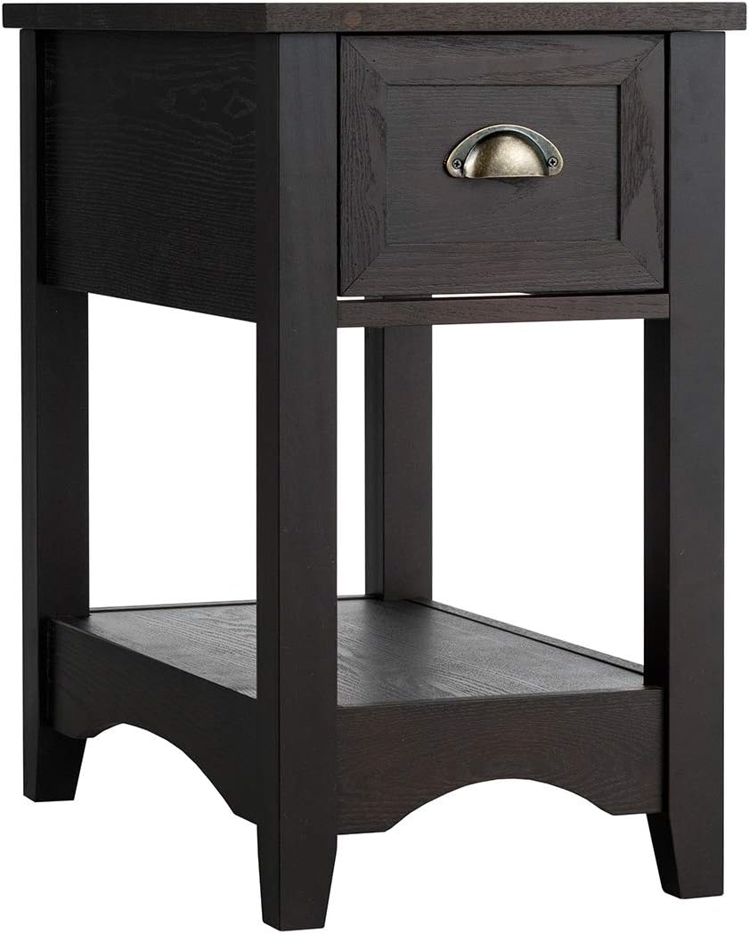 Giantex Chair Side End Table with Drawer, Retro Narrow Tiered Side Table, Compact Nightstand with Storing Shelf, End Table for Living Room Bedroom Home & Office (2, Reddish Brown)