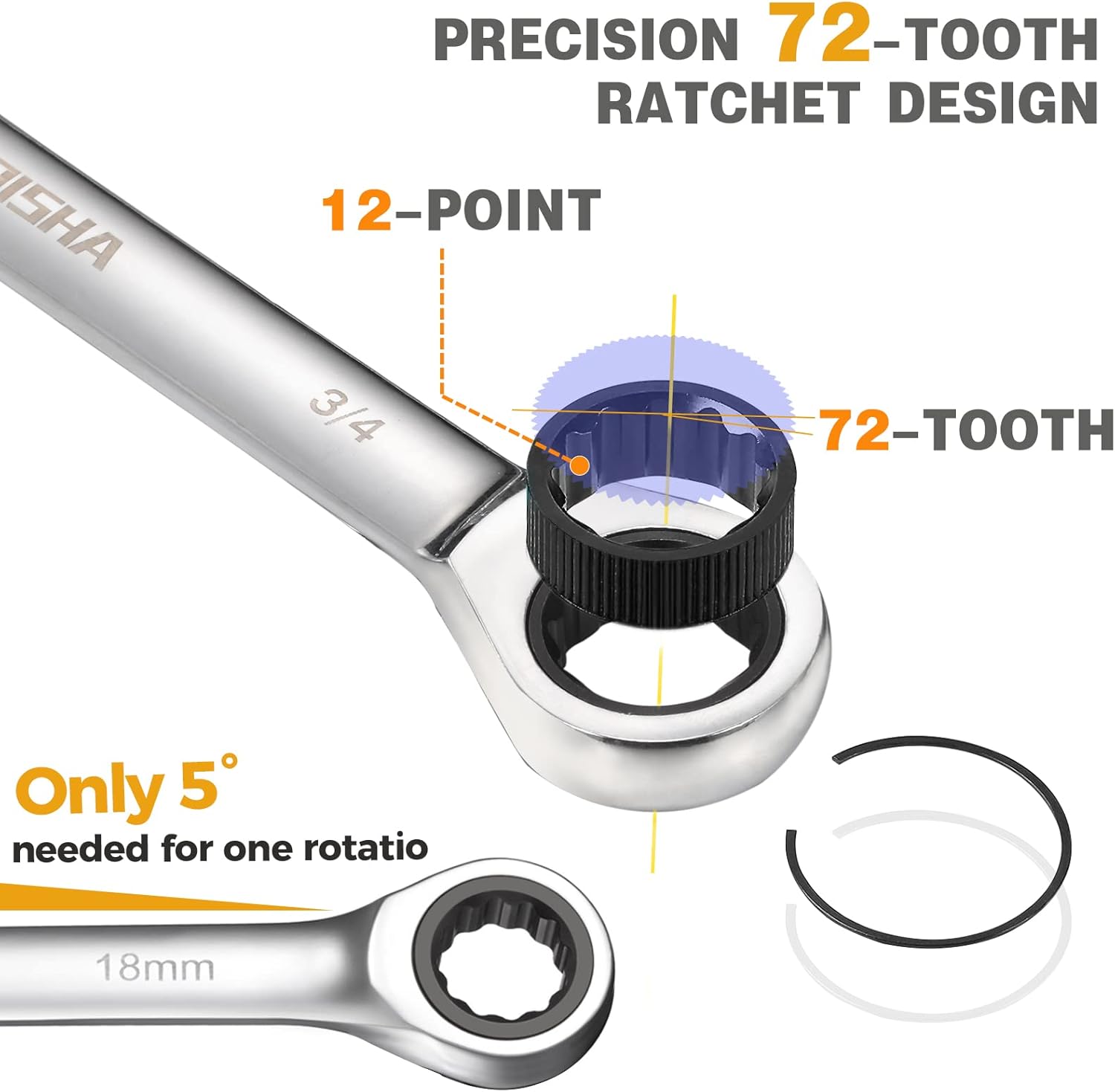 KBOISHA 24-Piece Ratchet Wrenches, Chrome Vanadium Steel Ratcheting Combination Wrench Set with Metric & SAE 72-Tooth 8-19mm and 1/4
