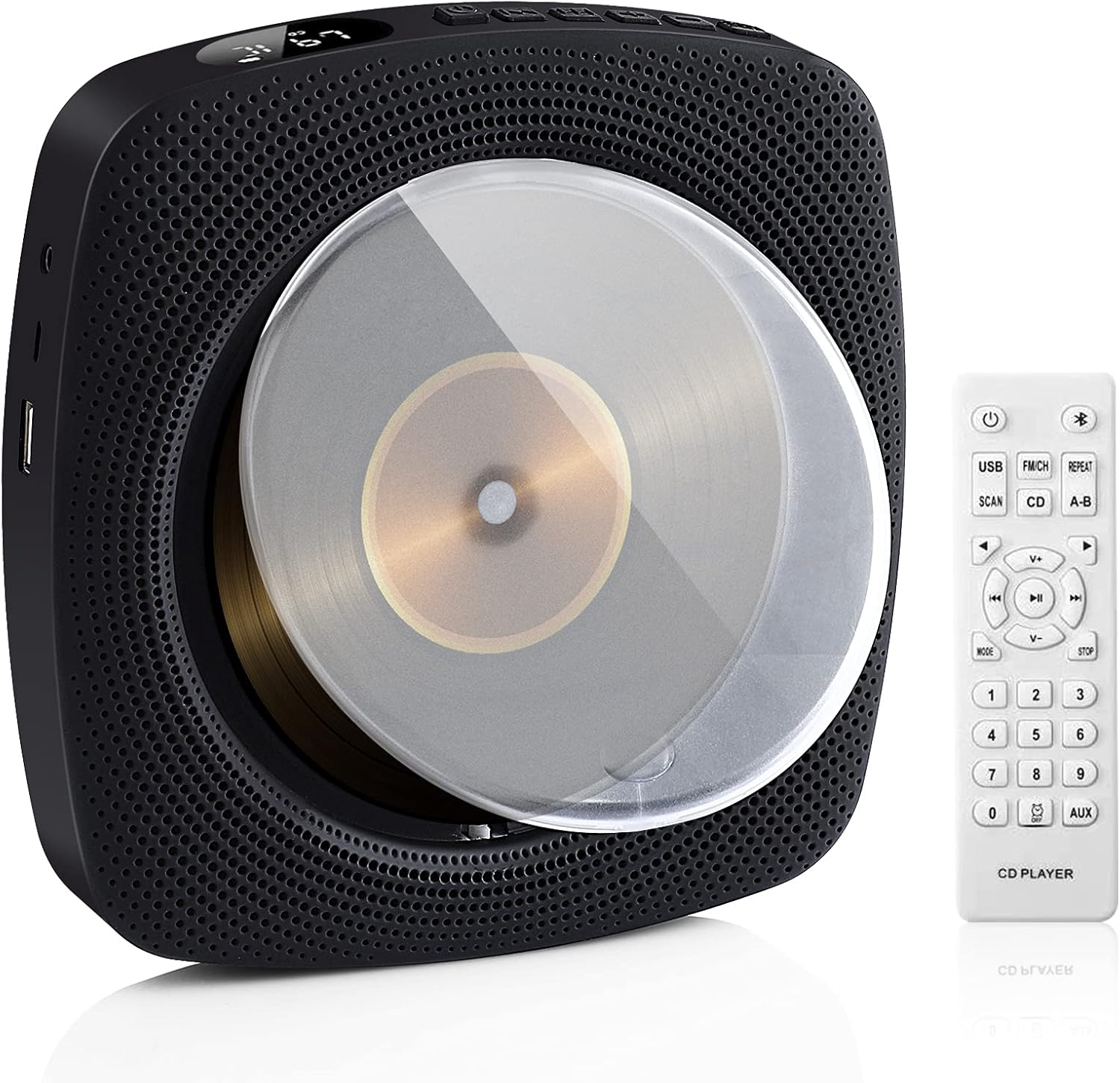 Portable CD Player with Bluetooth Boombox 4000mAh, dust Proof Wall Mounted CD Music Player, Home Audio Speaker with Remote Control, FM Radio, USB MP3 Headphone Jack AUX Input and Output (Black)