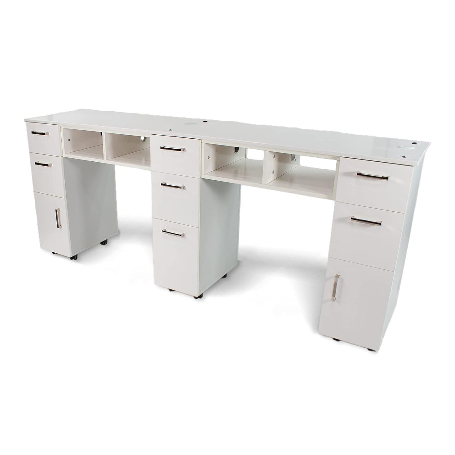 Seneca Double Manicure Table, Nail Station for Beauty Salon Furniture & Equipment, Stone Top Acetone Resistant & 4UV Hole, Ash Grey