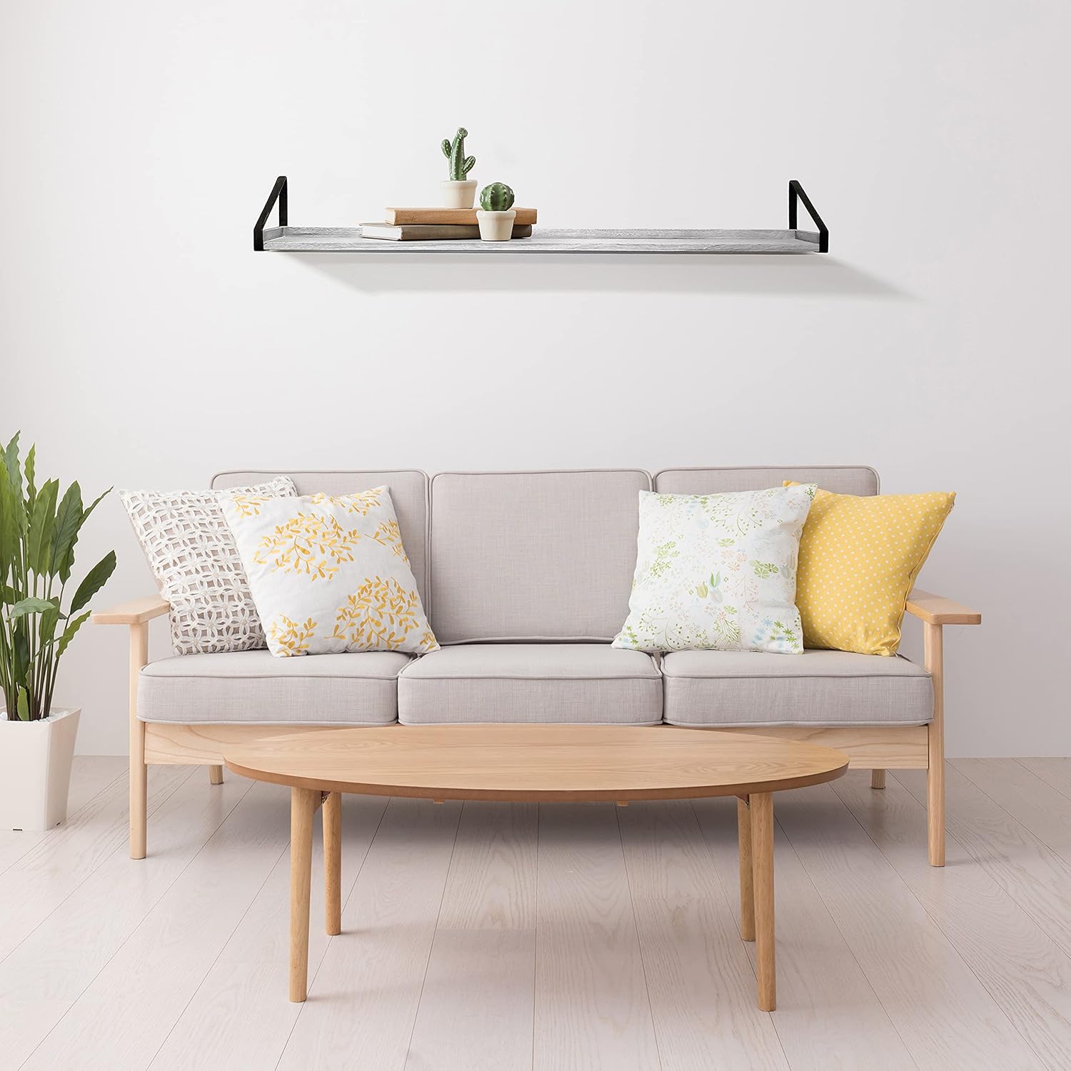 InPlace Shelving, 9602100E, Wall Mounted Real Wood Rustic Bracket Ledge, 48 Inch x 5 Inch x 6.1 Inch, Distressed White