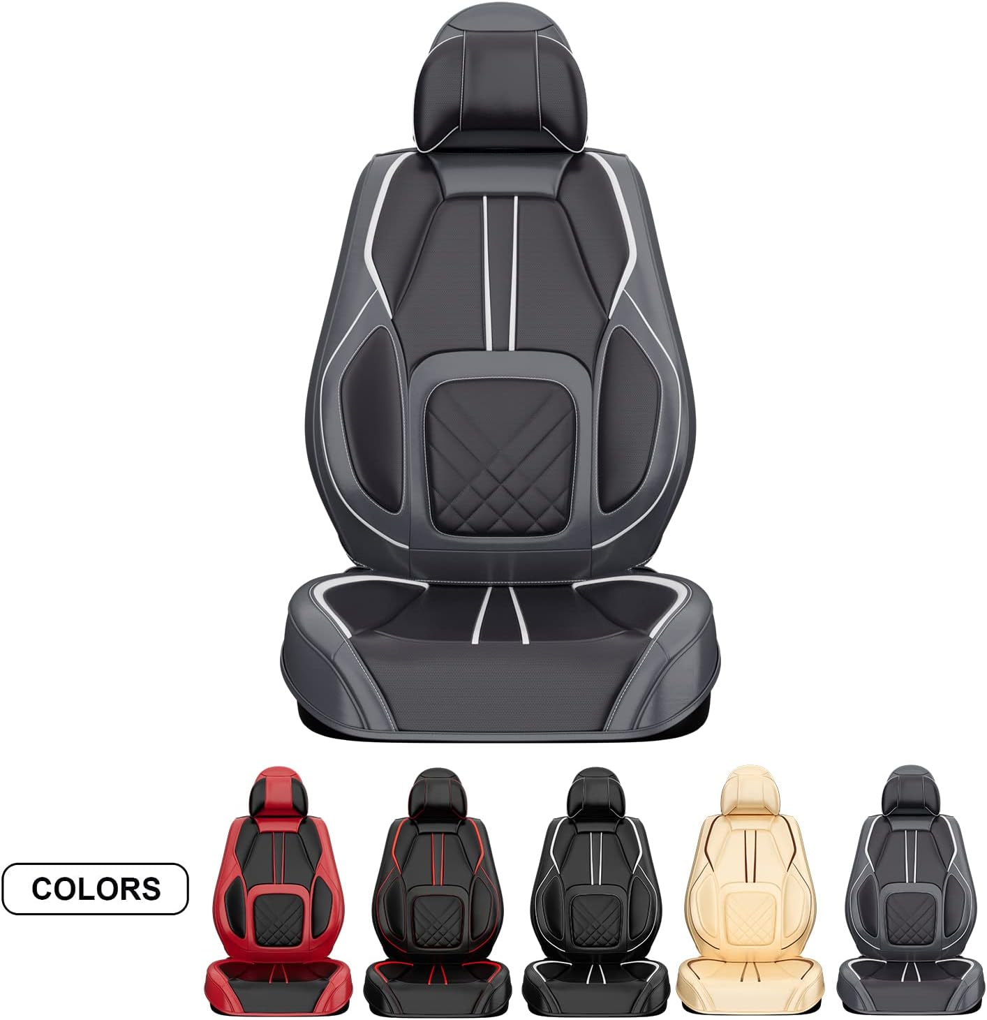 ASLONG 5PCS 2025 Front and Back Car Seat Covers Auto Interior Accessories with Water Proof Nappa Leather for Cars SUV Pick-up Truck Universal Comfortable and Breathable (Full Set, Grey)