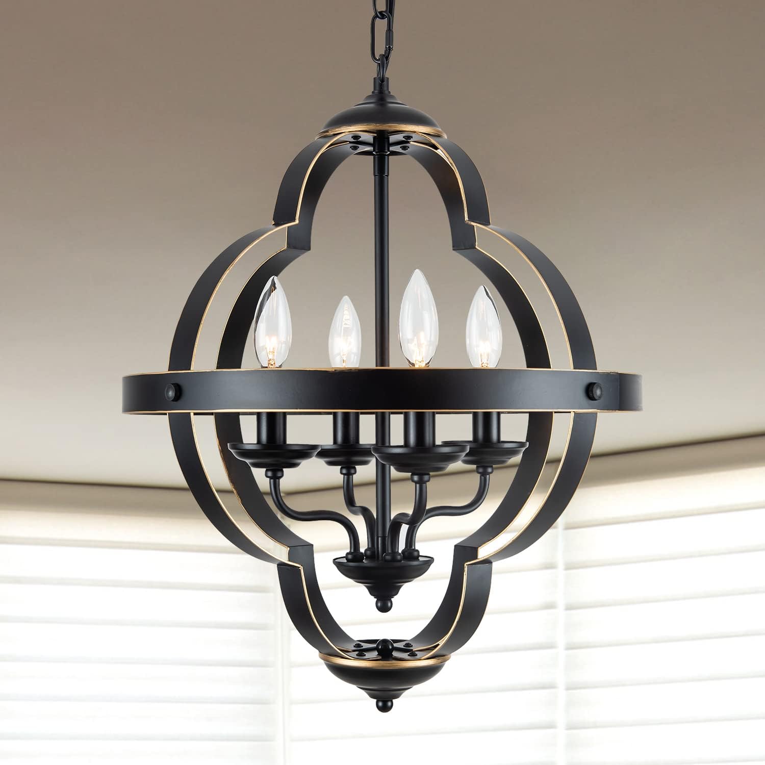 Farmhouse Dining Room Chandelier, Black 6-Lights Candelabra Industrial Chandelier for Dining Room Kitchen Island Living Room Foyer Bedroom Rustic Chandelier, 28 inches