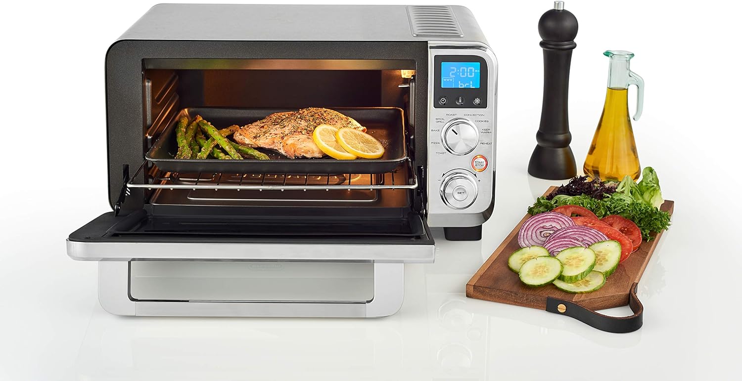De'Longhi Livenza Compact Oven, 1800W Countertop Convection Toaster Oven, 9 Presets Roast, Broil, Bake, Easy to Use, 14L (.5 cu ft).Stainless Steel, EO141150M