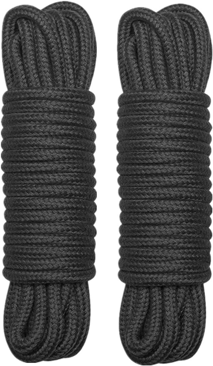 CHENXUAN Soft Cotton Rope(5/16 Inch x 32 Feet) - Natural Durable Multipurpose Rope,Set of 2 (Black) Pack of 2