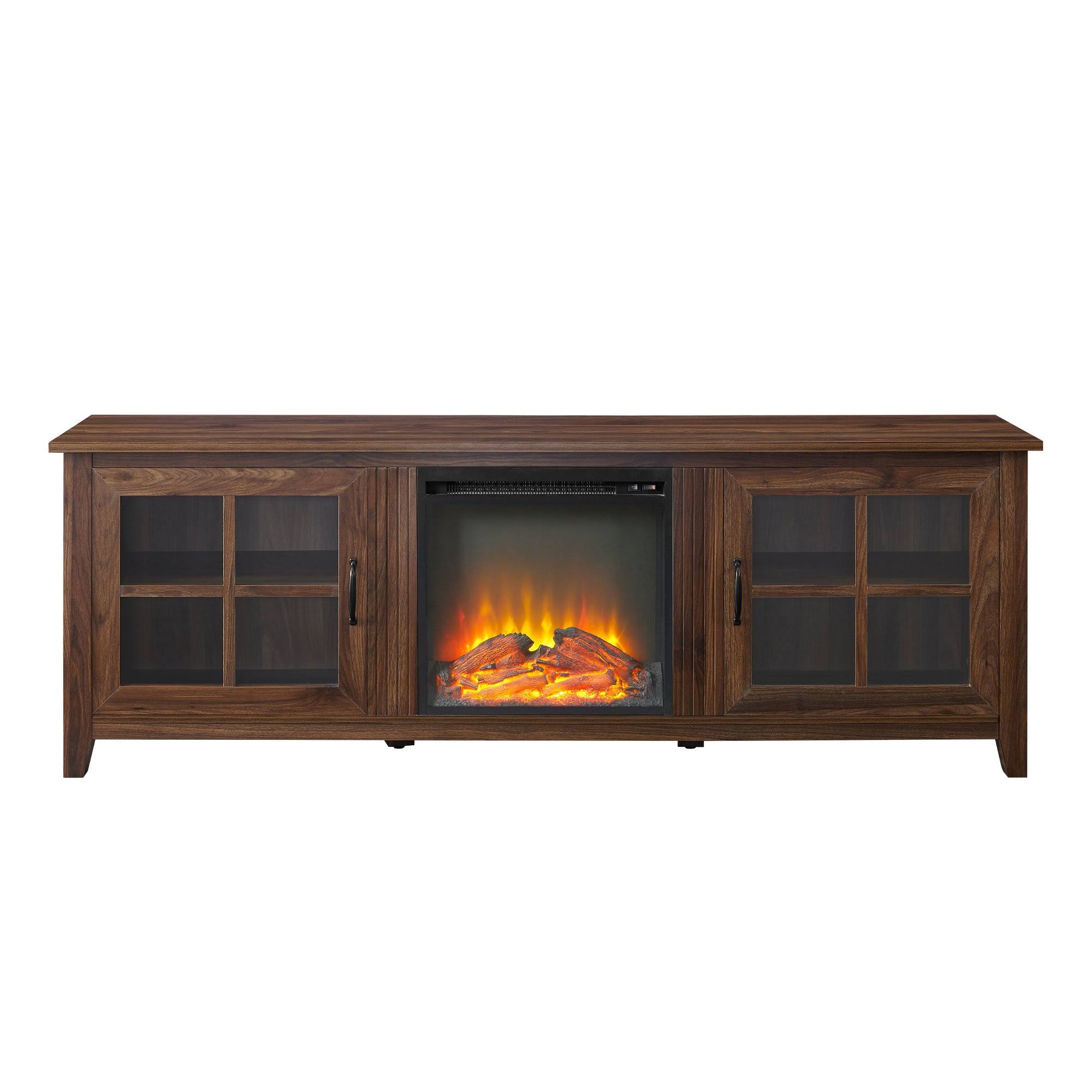 Walker Edison 70x22 Farmhouse Fireplace Wood TV Stand - Dark Walnut