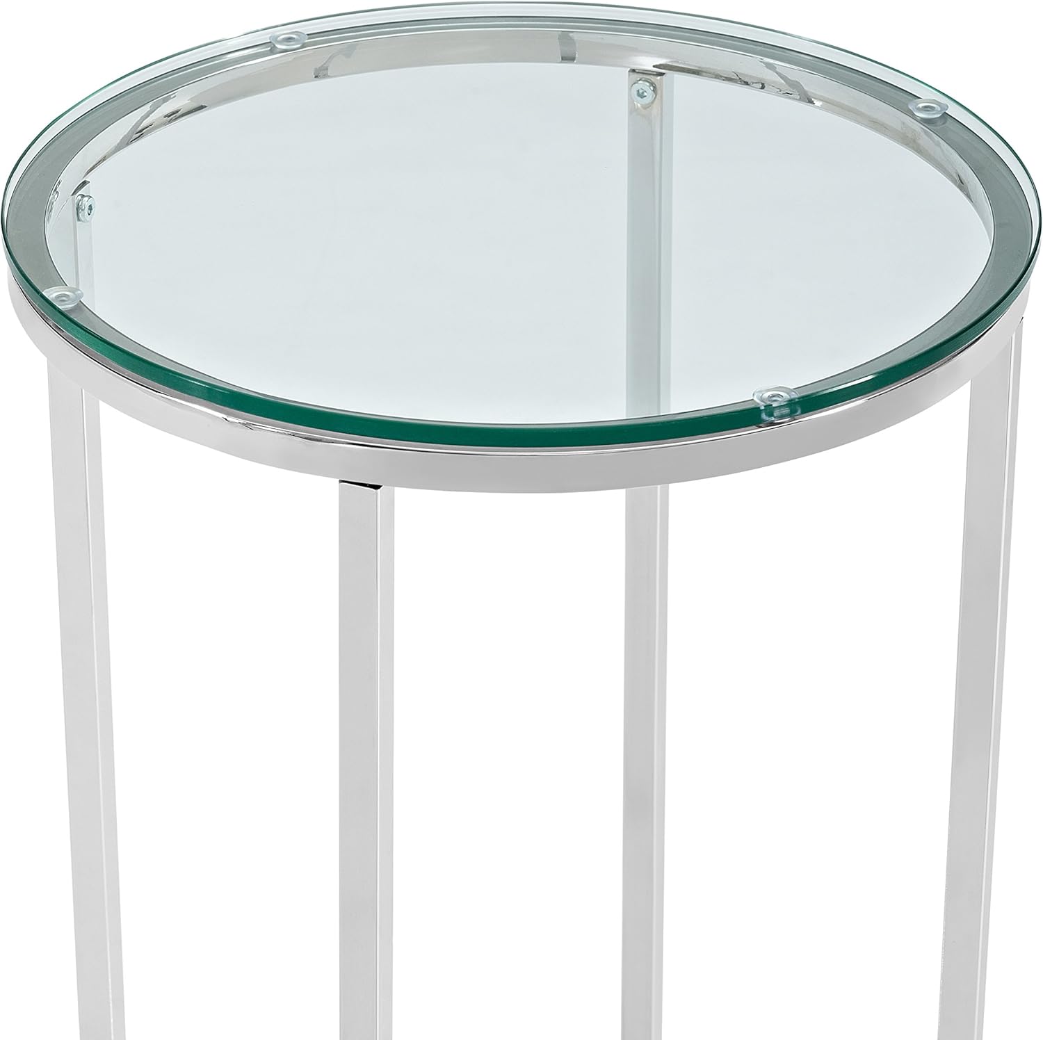 New 16 Inch Glass Top Round Side Table with Chrome Base Pack of 2
