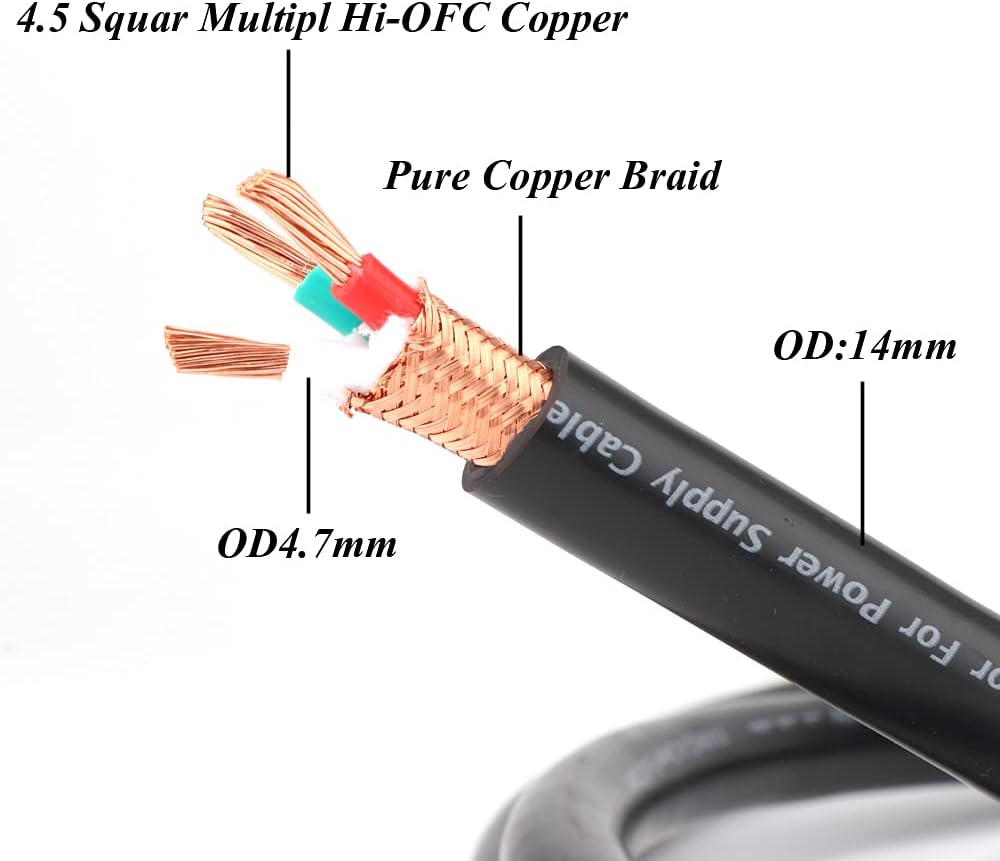 Monosaudio 11AWG Power Cord,Hi End 3-Prong US Pure Copper Power Connectors Power Cord, Audiophile AC Power Cable with US Plug+IEC320 C13 Connector (6.6ft/2M) Pack of 2